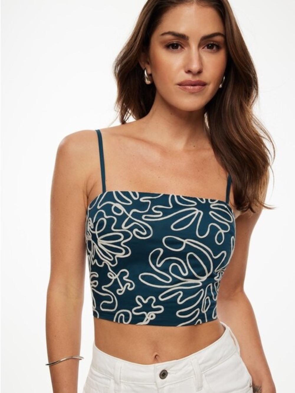 BNWOT Dynamite Women’s Mia Crop Cami Top Teal Floral-Outline XL